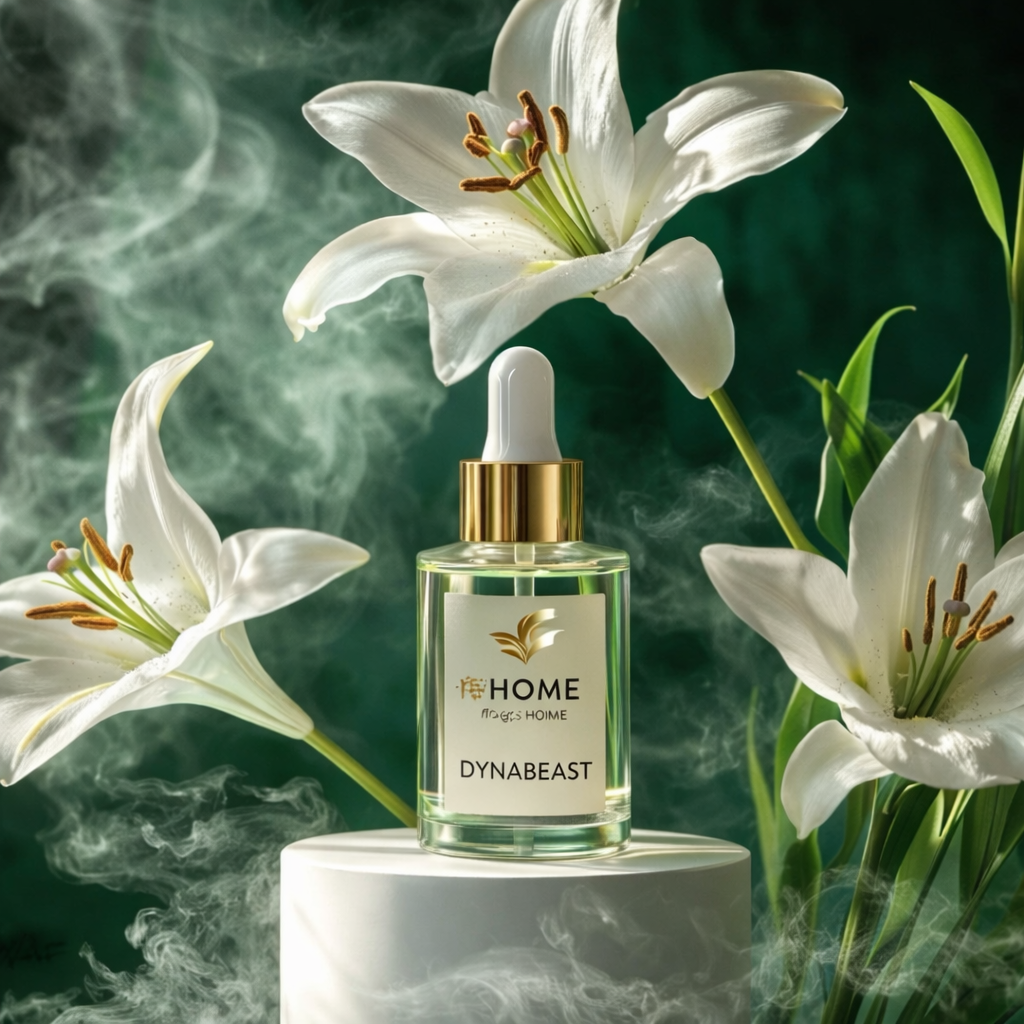 Glass serum with lilies and mist