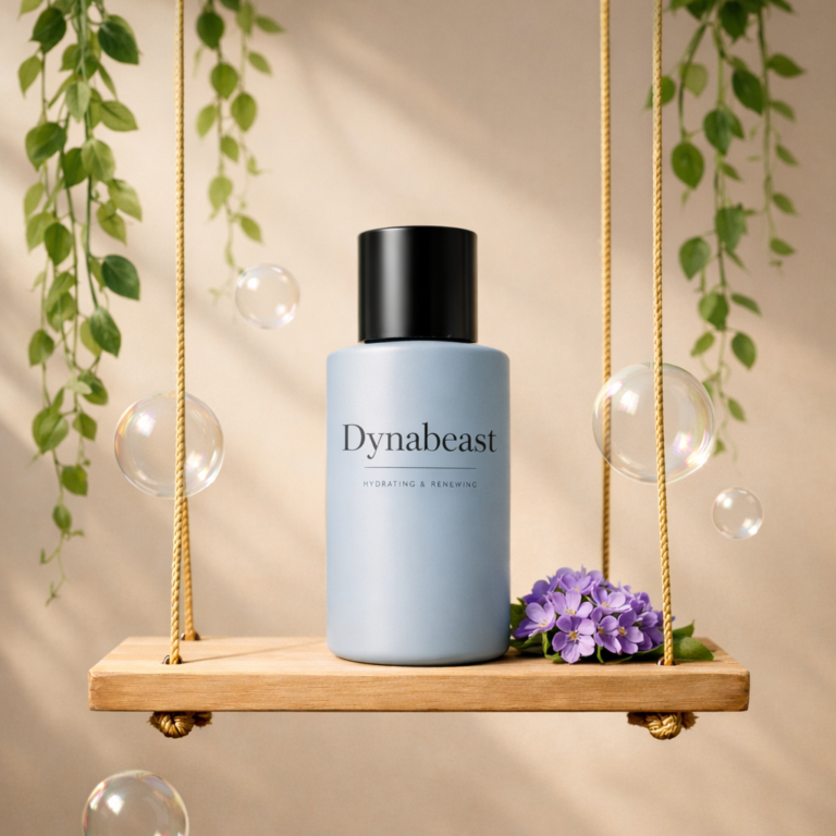 Skincare serenity on a wooden swing