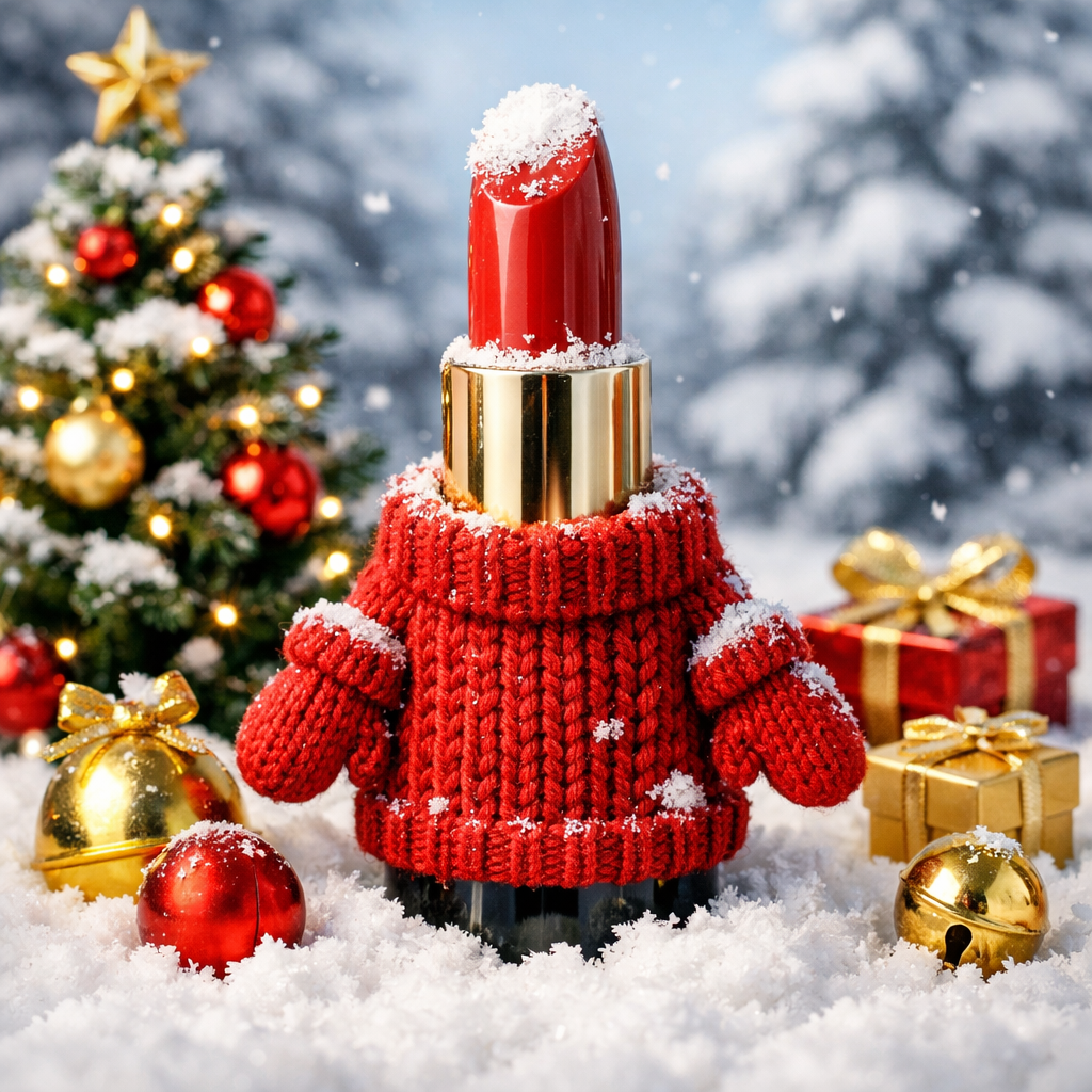 Festive lipstick in the snow