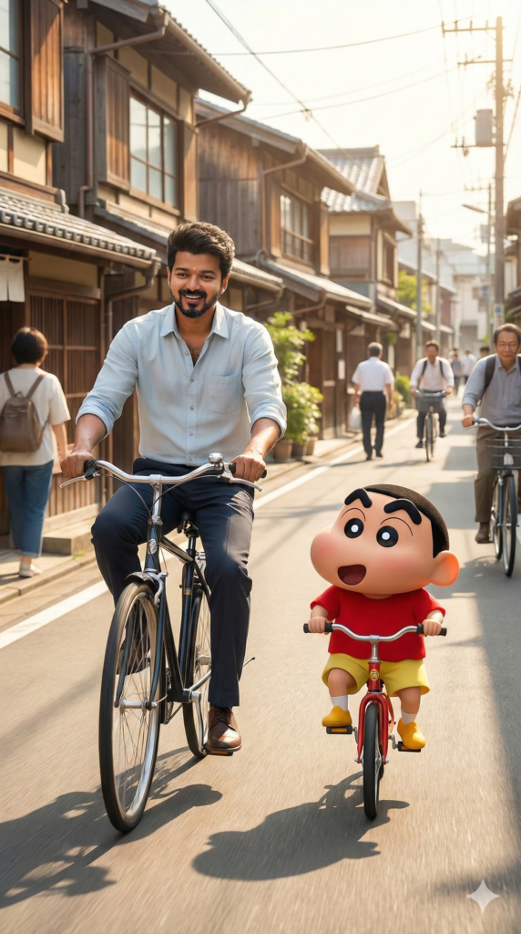 Man Riding Bicycle with Cartoon Character | how to create with nano banana pro