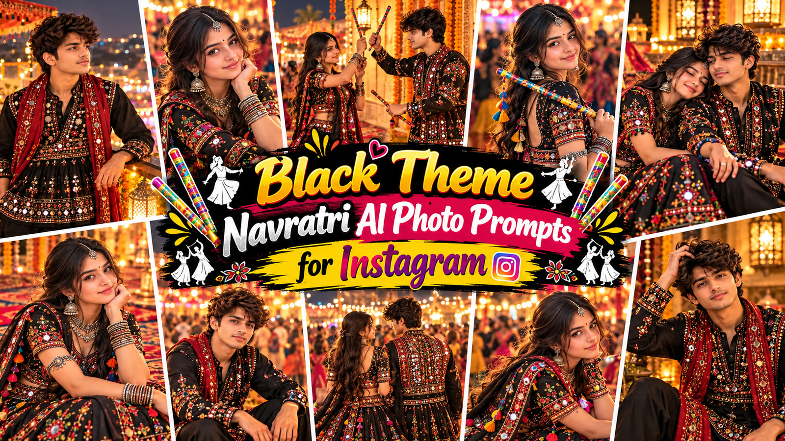 Black Theme Navratri AI Photo Prompts for Instagram