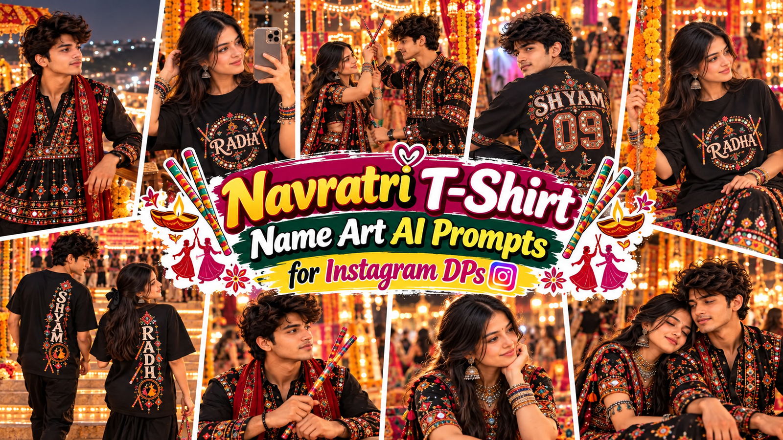 Navratri T-Shirt Name Art AI Prompts for Instagram DPs
