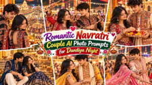 Romantic Navratri Couple AI Photo Prompts for Dandiya Night