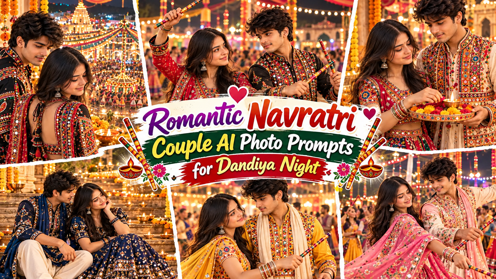 Romantic Navratri Couple AI Photo Prompts for Dandiya Night