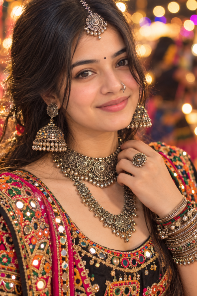 Aesthetic Navratri Oxidized Jewelry AI Photo Prompts