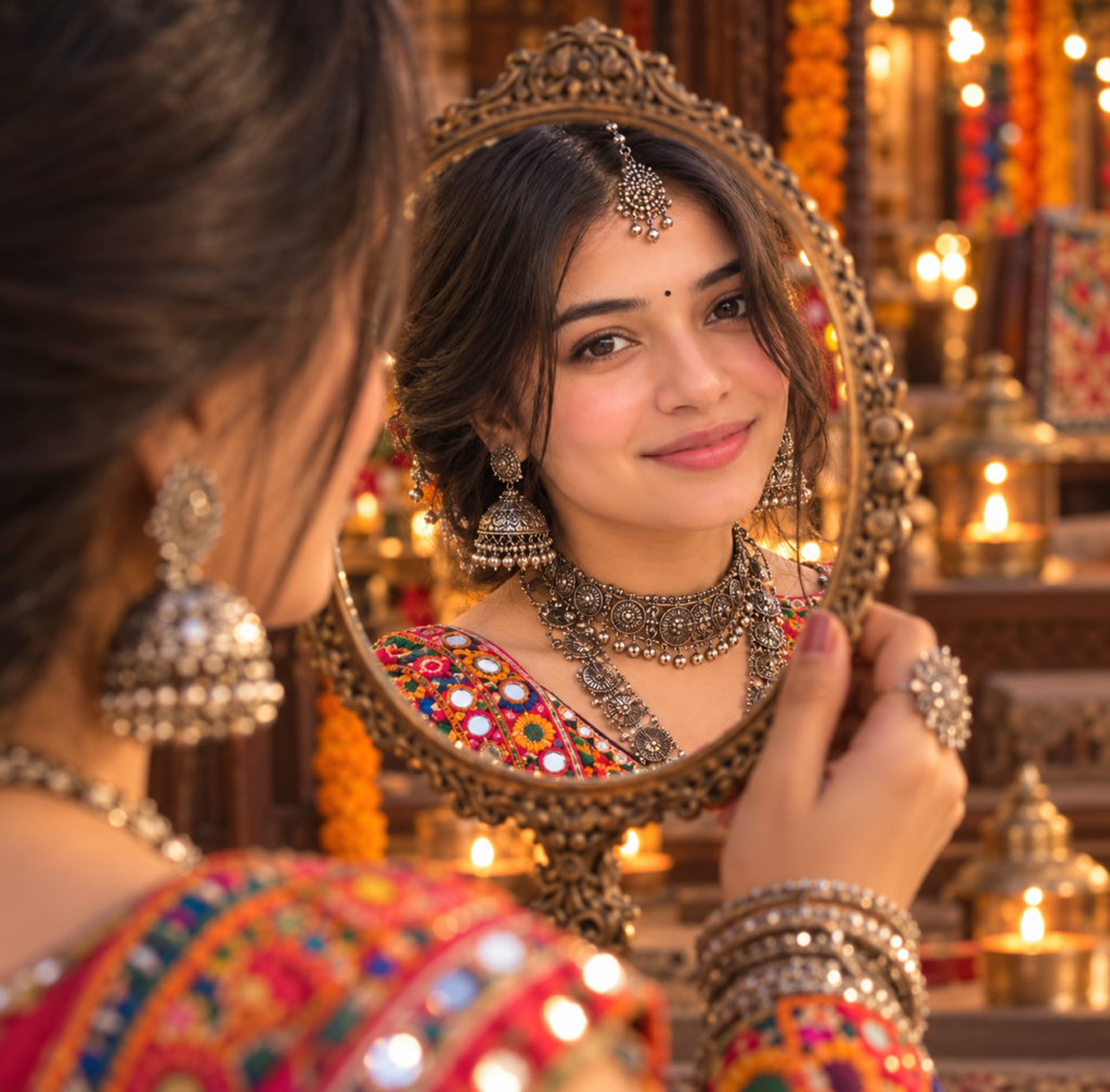 Aesthetic Navratri Oxidized Jewelry AI Photo Prompts