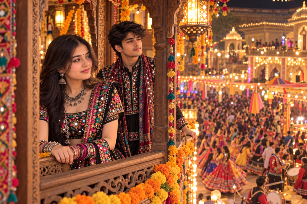 Black Theme Navratri AI Photo Prompts for Instagram || Black Theme Navratri AI Photo Prompts for Couples in Gujarati Traditional Outfits