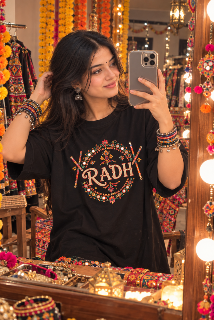 Custom name T-shirt Navratri AI image prompt for girls