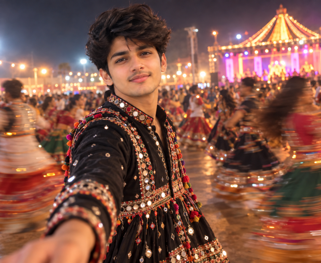 cinematic slow shutter Garba prompt for boys