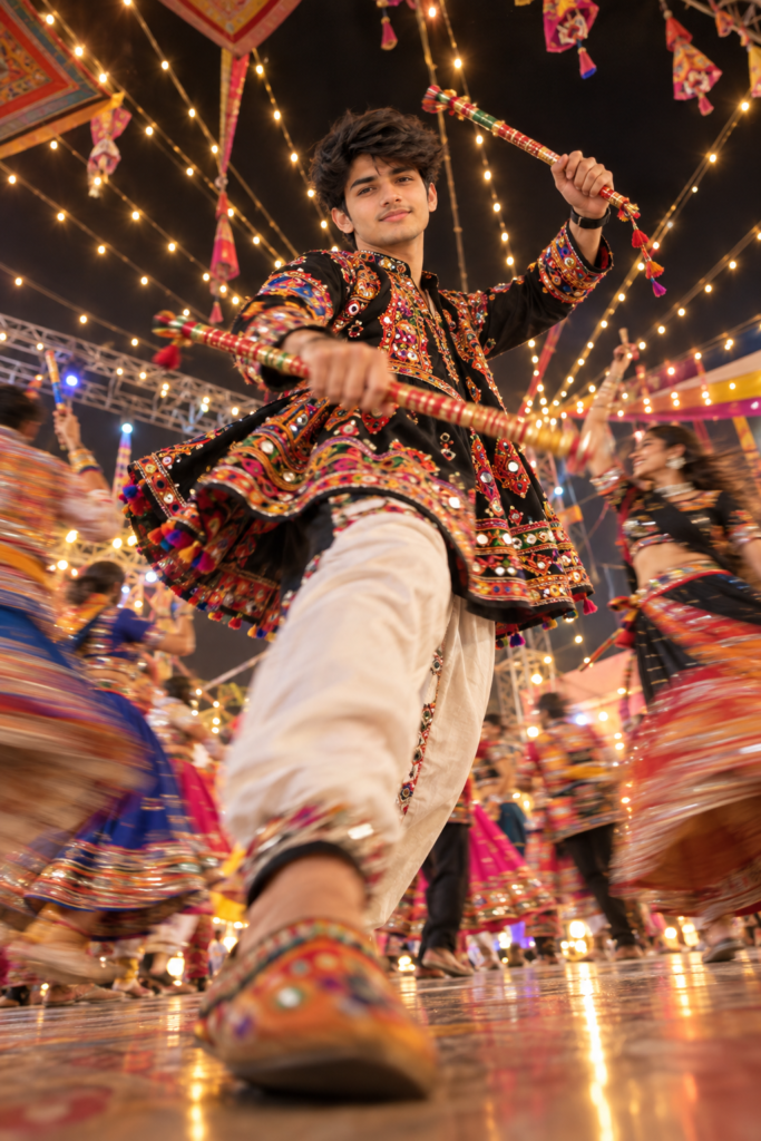 cinematic slow shutter Garba prompt for boys