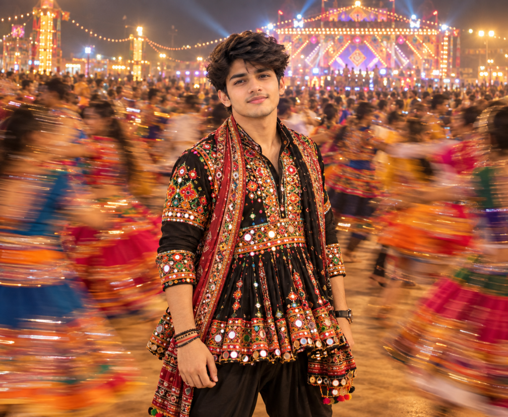 cinematic slow shutter Garba prompt for boys