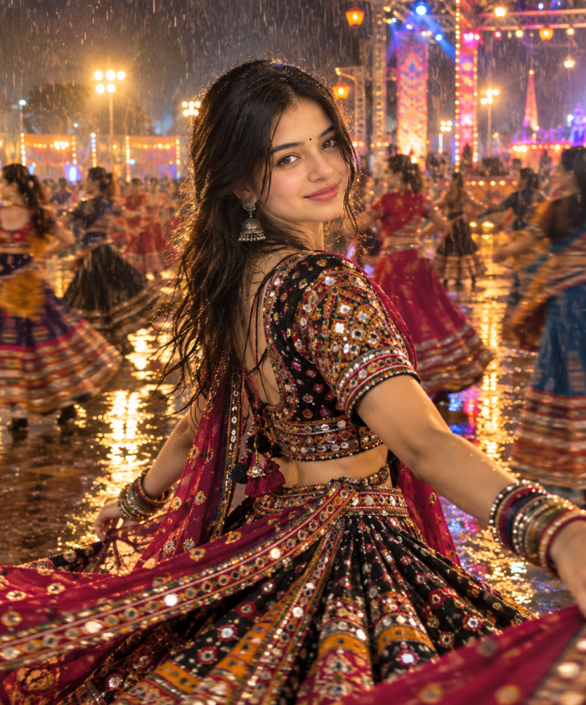 cinematic slow shutter Garba prompt for girls