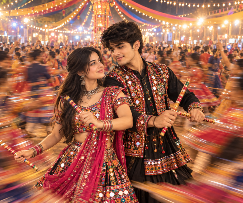 cinematic slow shutter Garba prompt for couples