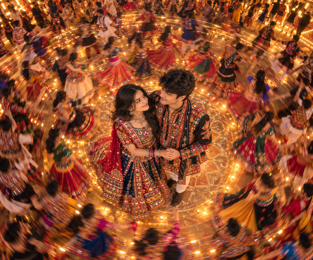 cinematic slow shutter Garba prompt for couples