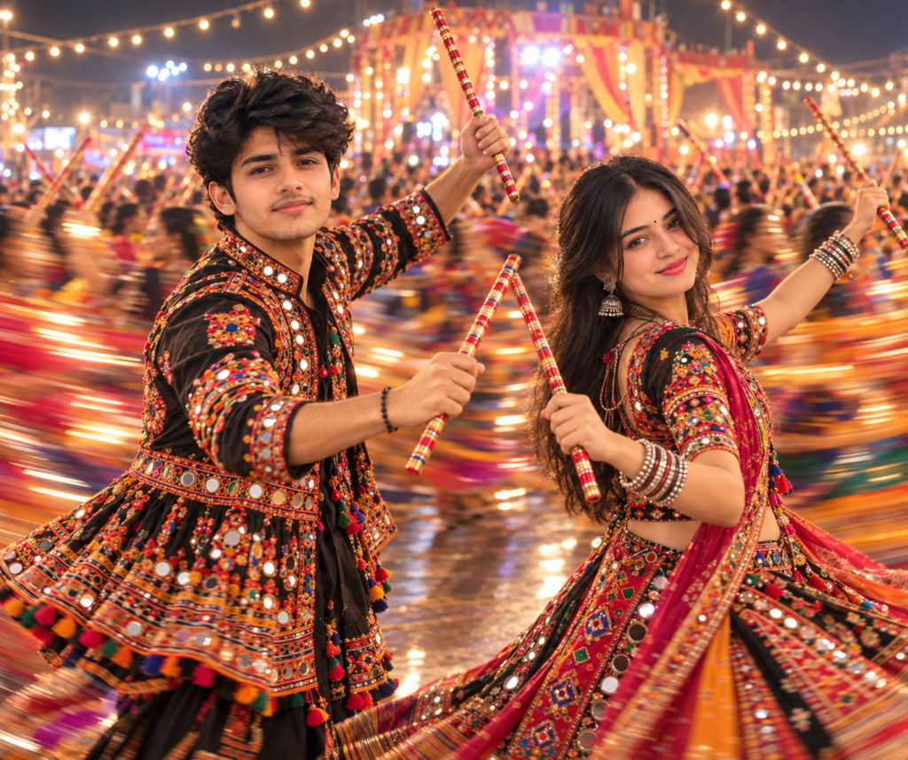 cinematic slow shutter Garba prompt for couples