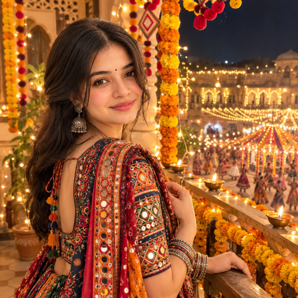 Navratri DP for Girls in traditional Gujarati chaniya choli