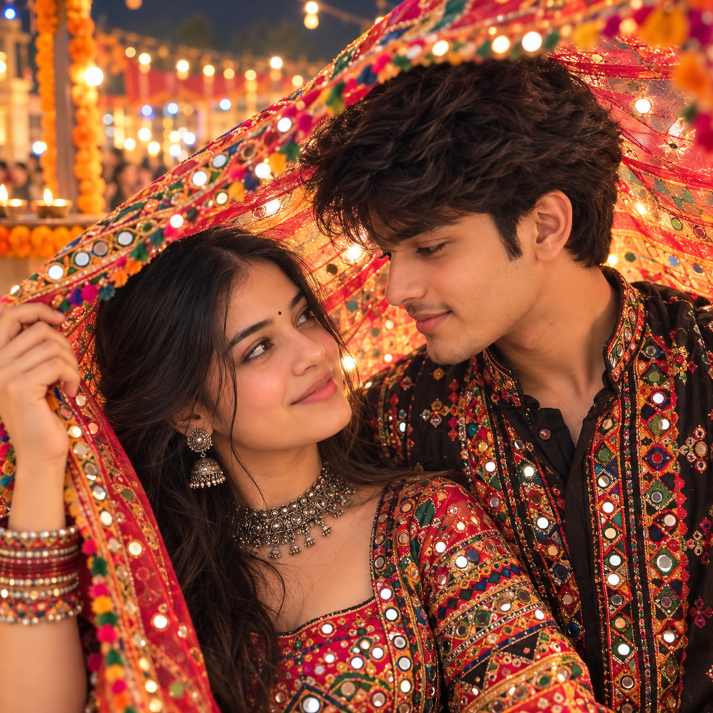 Navratri Couple DP in traditional Gujarati outfits