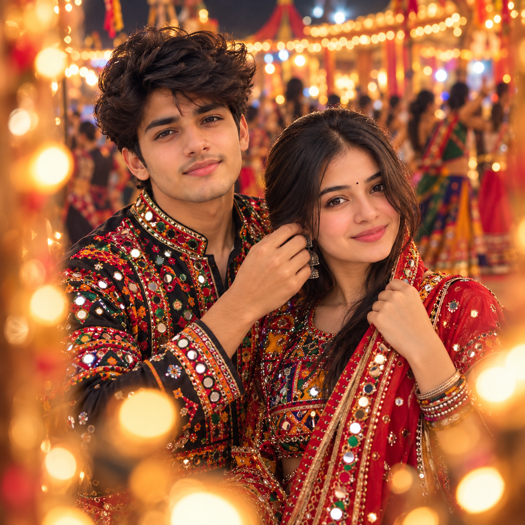 Navratri Couple DP in traditional Gujarati outfits