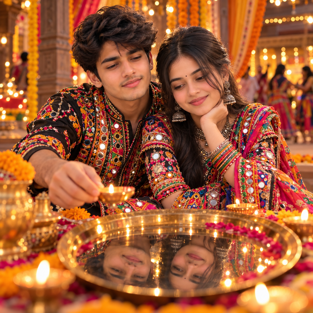 Navratri Couple DP in traditional Gujarati outfits