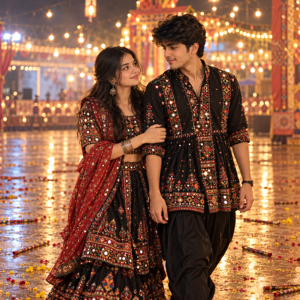 Navratri Couple DP in traditional Gujarati outfits