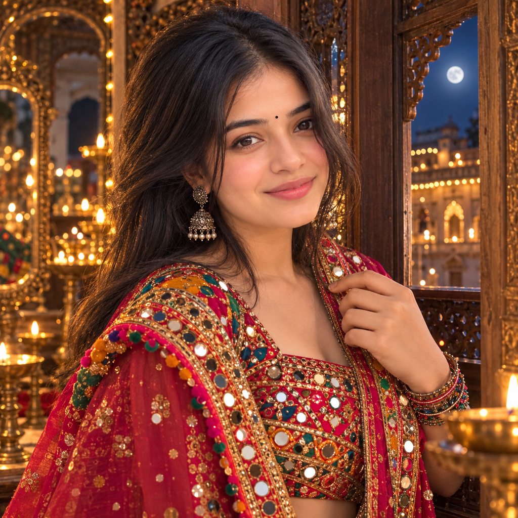 Navratri DP for Girls in traditional Gujarati chaniya choli