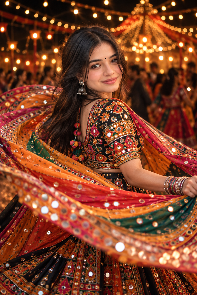 Navratri DP for Girls in traditional Gujarati chaniya choli