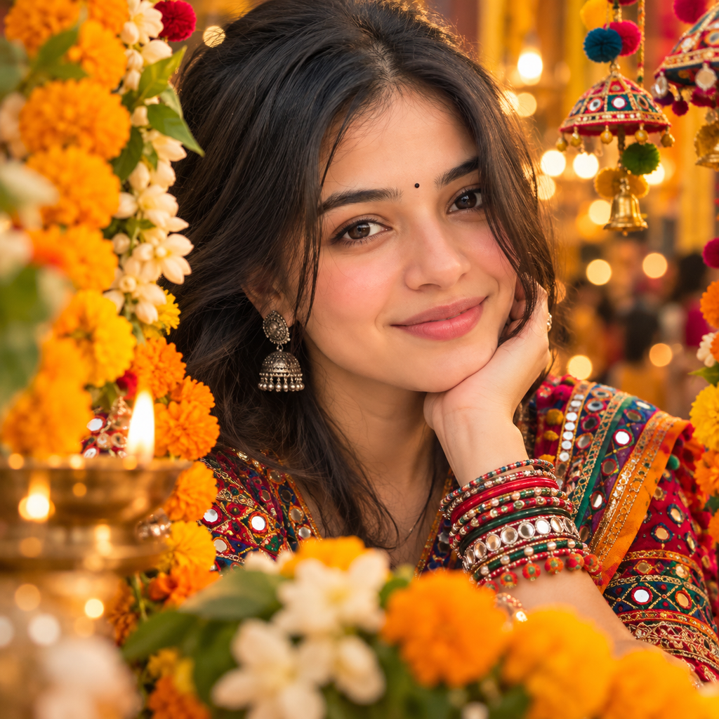 Navratri DP for Girls in traditional Gujarati chaniya choli