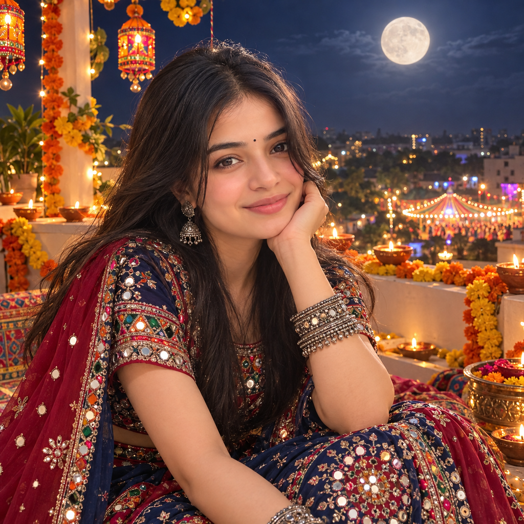 Navratri DP for Girls in traditional Gujarati chaniya choli