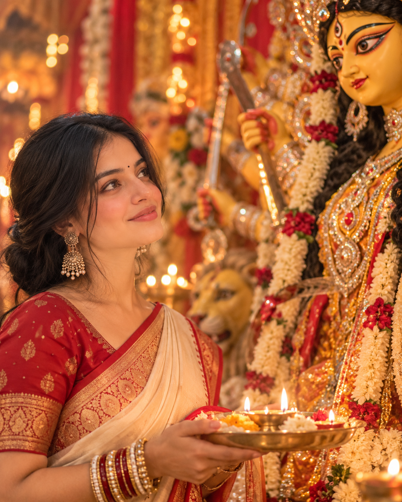 Durga Puja AI photo prompts for girls 