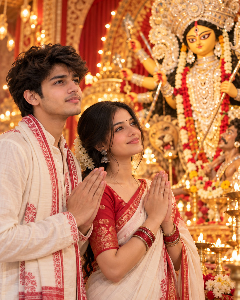 Durga Puja couple AI photo prompts 
