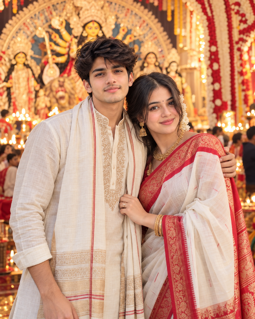 Durga Puja couple AI photo prompts 