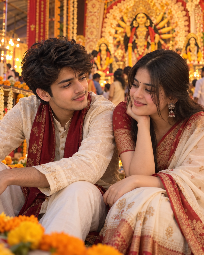 Durga Puja couple AI photo prompts 