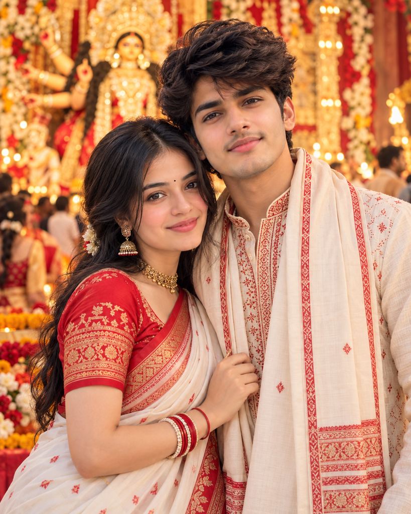 Durga Puja couple AI photo prompts 