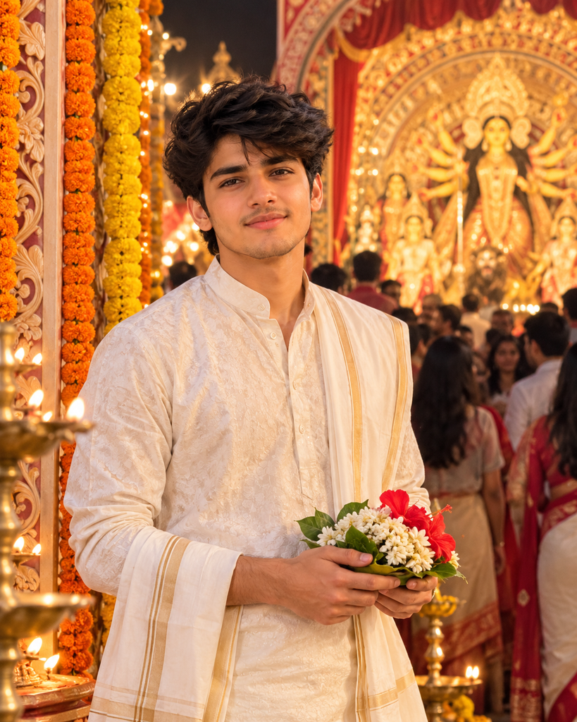 Durga Puja AI photo prompts for boys 