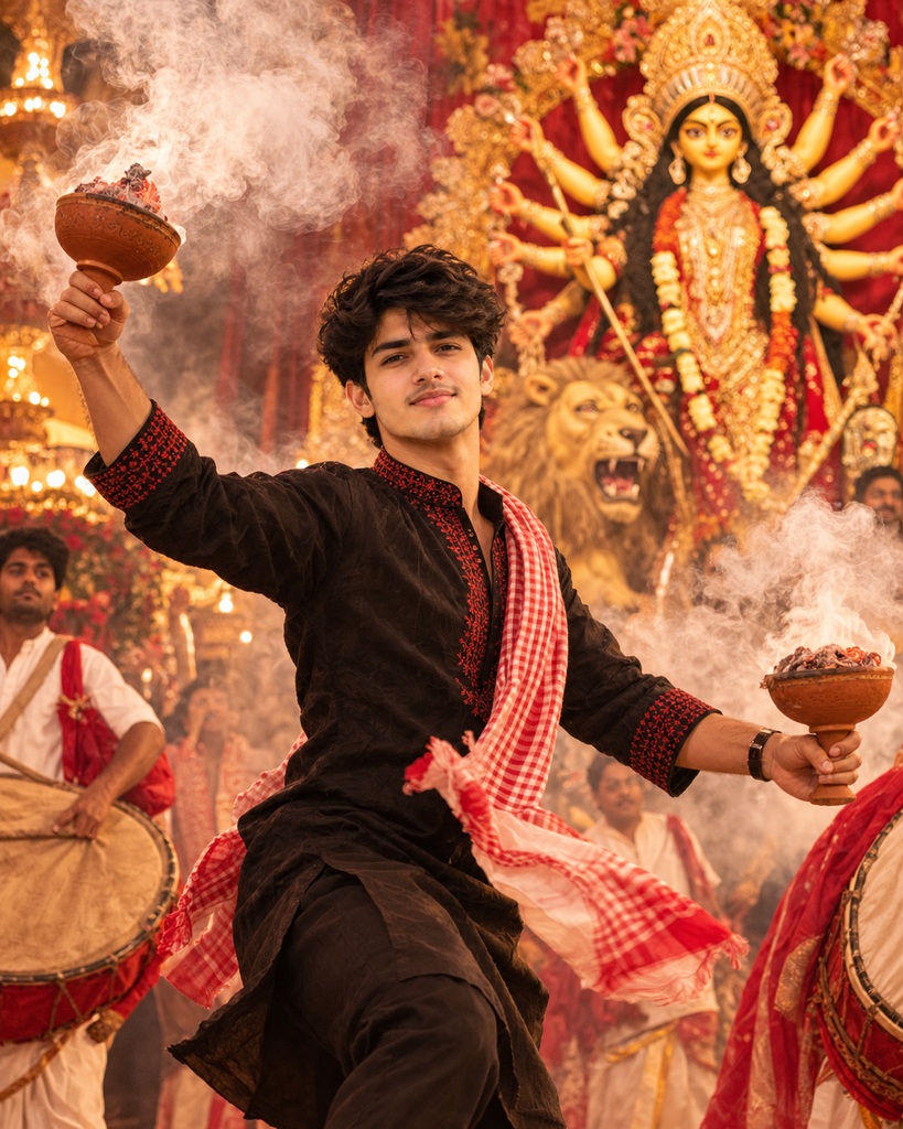 Durga Puja AI photo prompts for boys 