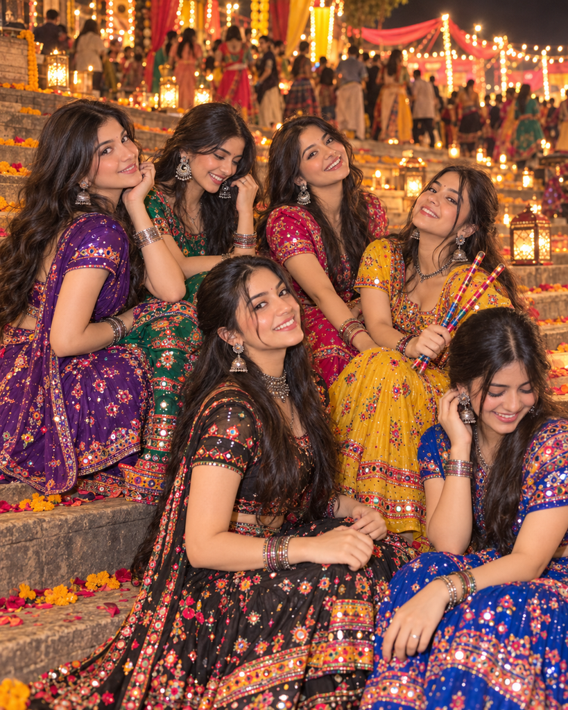 Friends Group Garba AI Photo Prompts for girls